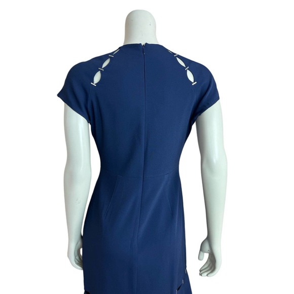 NEW Jonathan Simkhai Stapled Crepe Dress Slashed Blue Flounce Hem Cutout Slit 6 - Picture 8 of 12